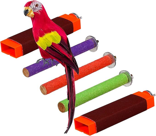 Sugar Glider Toys Sharpening Claws Toys for Bird Cage Accessories Steps Toys Bird Toys for Parrots Small Animal Climbing Steps Scratching Snadpaper for Cages Parakeet perches(Set B)