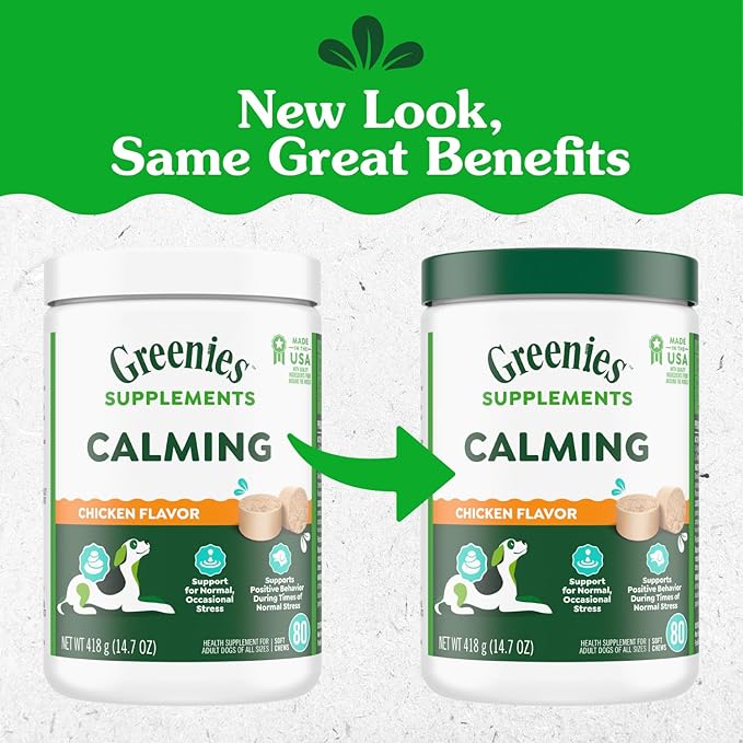 Greenies Supplements Calming Chews for Dogs Chicken Flavor, 14.7 oz. Container of 80 ct.