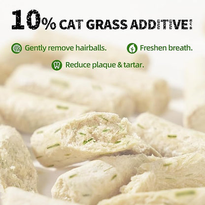 Just Try 6.34OZ Cat Treats, Freeze Dried Cat Grass Teething Stick,Healthy Training Treats Food Topper,Hairball Control Teeth Cleaning Dental Treats for Indoor Cats (6.34 OZ, Chicken)