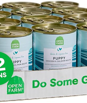 Open Farm Canned Puppy Food, Paté for Complete & Balanced Nutrition, Grain-Free and Legume-Free, Chicken & Salmon Recipe for Puppies, 12.5oz Cans (Pack of 12)