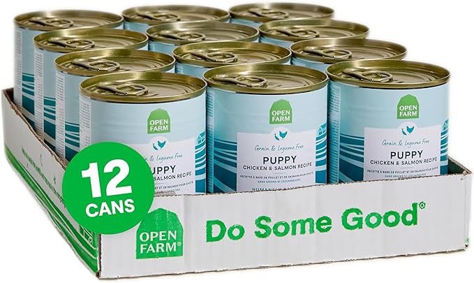 Open Farm Canned Puppy Food, Paté for Complete & Balanced Nutrition, Grain-Free and Legume-Free, Chicken & Salmon Recipe for Puppies, 12.5oz Cans (Pack of 12)