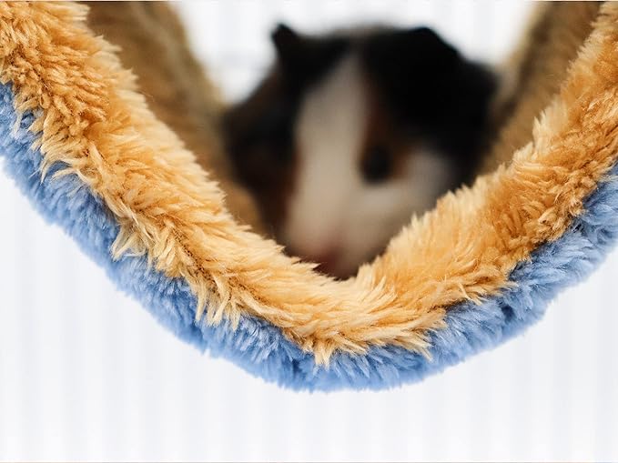 Fleece Winter Warm Rat Hammock, Double Layer Hanging Birds Nest Bed with Warm Fleece, Bird Cage Stand Perch, Hideaway Cave Tent, Sleep Bed Cage Accessories for Rat, Guinea Pig, Chinchilla (Blue)