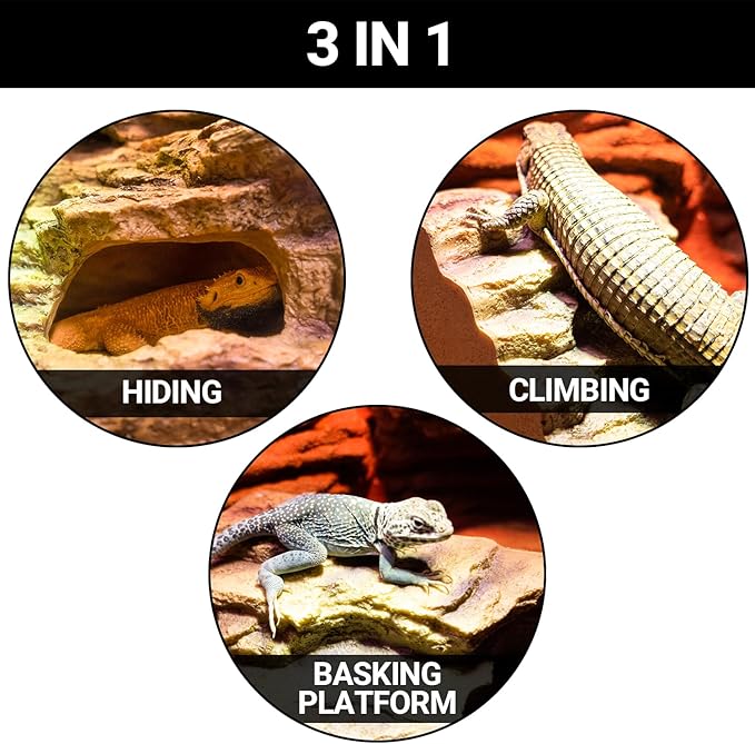 Resin Reptile Hideout Cave Reptile Habitat Tank Decor Terrarium Accessories for Bearded Dragon Leopard Gecko Lizards Turtle