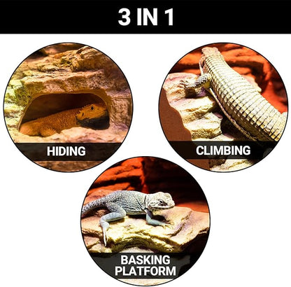 Resin Reptile Hideout Cave Reptile Habitat Tank Decor Terrarium Accessories for Bearded Dragon Leopard Gecko Lizards Turtle