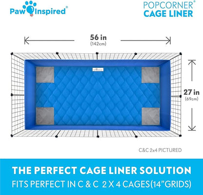 Paw Inspired PopCorner Guinea Pig Cage Liners | Washable Fleece Bedding or Pet Bed Mat for Small Animals | Super Absorbent Pee Pad with Reinforced Corners and Waterproof Bottom (C&C 2x4, Blue)