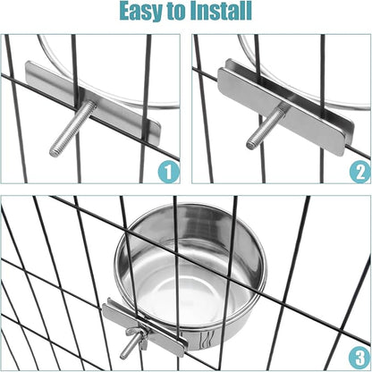 Dog Bowl Stainless Steel Dog Bowls Pet Hanging Food Water Bowl Cage Feeding Cup Feeder for Dogs Cats Rabbits Birds Small Animal (Medium (2pcs)