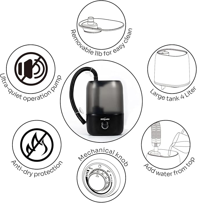 Repti Zoo 4L Reptile Humidifier, Large Reptile Mister Tank Fogger for Terrarium Vivarium