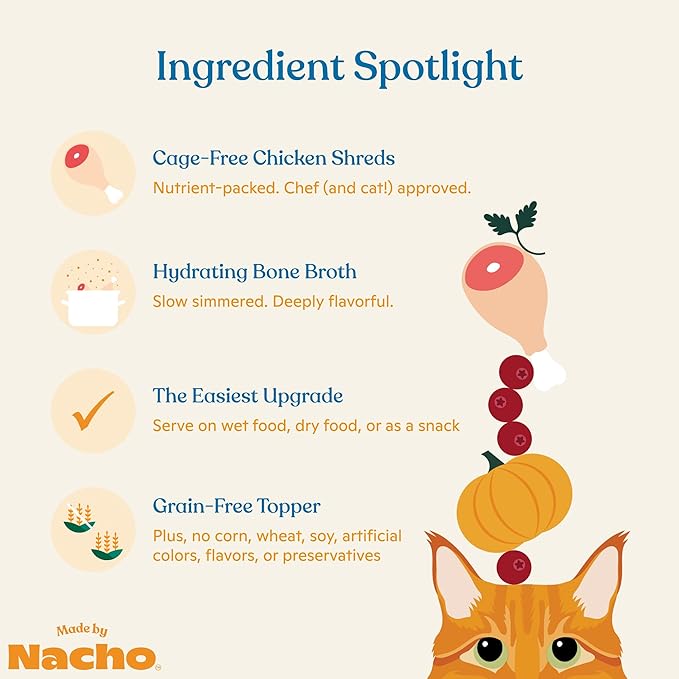 Made by Nacho Bone & Joint Support Meal Topper, Cage-Free Chicken Puree with Bone Broth, Cat Food Topper, Hydration and Flavor, Immune Support, 1.4 oz each, 36 Count