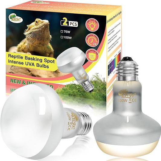 Intense 100W UVA Spotlight Heat Lamp Bulbs for Reptile Basking and Terrariums - Ideal for Desert-Dwelling Reptiles Like Bearded Dragons, Geckos, Iguanas, Lizards, Amphibians (Pack of 2)