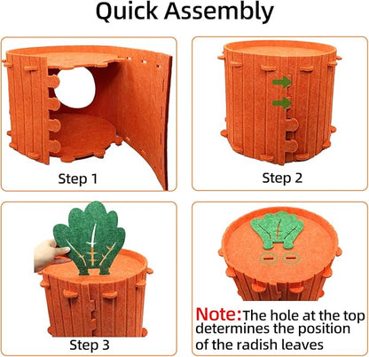 Rabbit Hideout,Felt Cloth Bunny Bed,Carrot Theme Guinea Pig Beds,Small Animal Hideaway House,Rabbits Hiding Hut for Ferret Chinchilla Hedgehog