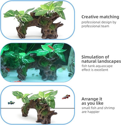 Aquarium Decor Ornaments Artifical Driftwood Cave Fish Tank Decorations Silk Aquarium Plants for Betta Fish Tank Accessories