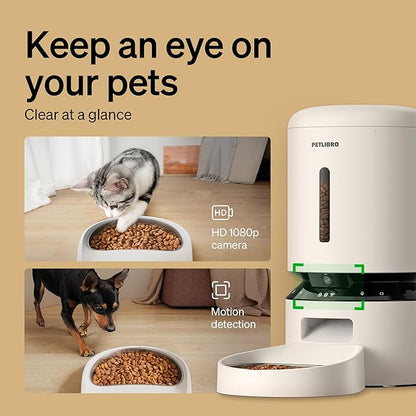 PETLIBRO Automatic Cat Feeder with Camera, 1080P HD Video with Night Vision, 5G WiFi Pet Feeder with 2-Way Audio, Low Food & Blockage Sensor, Motion & Sound Alerts for Cat & Dog Single Tray