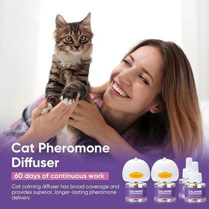 Cat Calming Pheromone Diffuser Effectively Relieve Anxiety Stress Cat Calming Diffuser Comfort for Cats Refill Reduce Fighting Spraying and Scratching Calm Relaxing 48ml/Bottle Fits All Cats