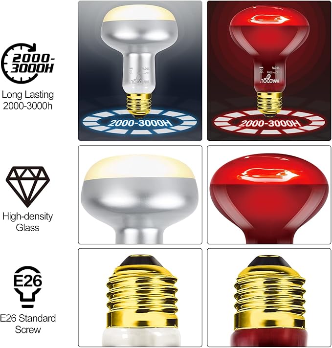 WACOOL 4Pack Reptile Heat Lamp Day & Night Kit 100W, Nature Simulated Basking Daylight & Nightlight UVA Heat Lamp Bulbs for Reptiles & Amphibians