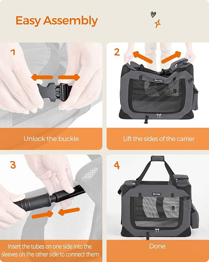 Feandrea 24 Inches Collapsible Soft Dog Crate, Portable Travel Dog Crate for Indoor and Outdoor Use, Dog Carrier Kennel with Safety Zippers, for Living Room, Car, Travelling, Camping, Gray UPDC60GY