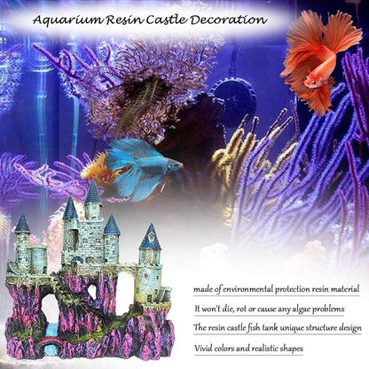 PINVNBY Aquarium Resin Castle Decoration Fish Tank Driftwood Castle Cave Hideouts House Plants Supplies Accessories(Purple)