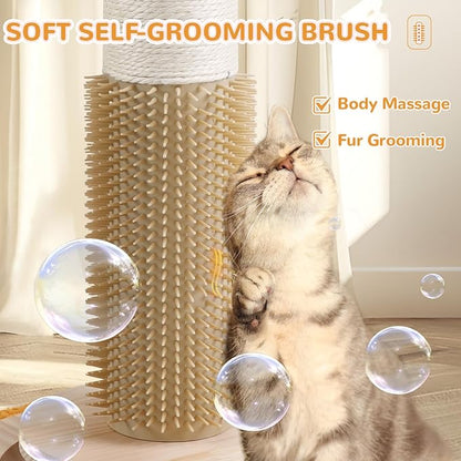 Cat Scratching Post,45'' Tall Scratching Post for Indoor Cats Adults,Cat Scratcher with 3.5Inch Diameter,Sisal Rope,Interactive Ball Toys,Self Groomer Brush for Large Cats Kittens