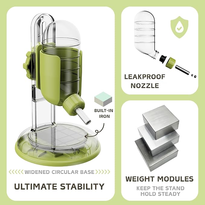 Hamster Water Bottle with Stand, Water Dispenser for Syrian Dwarf Hamsters Gerbils Mice Rats Degus (Green, 4oz)