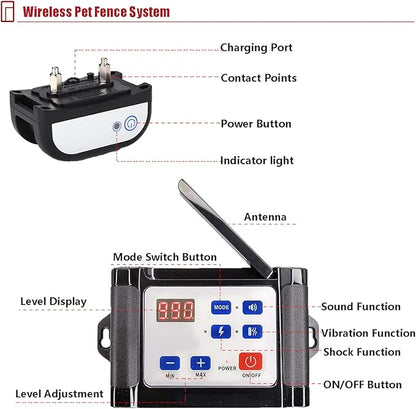 2 in 1 Wireless Dog Fence & Remote Training Collar, 2023 Pet Containment System, Dog Electric Boundary Container System, Adjustable Control Range, Waterproof, for 1 2 3 Dogs,for1dog