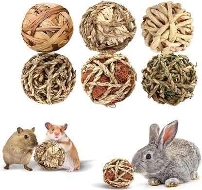 William Craft Bunny Chew Grass Balls, 6 Pcs Rolling Chew Toys for Small Animals, Natural Chew Grass Toys and Bunny Treats for Rabbits, Guinea Pigs, Chinchillas, Hamsters, Mice Teeth Grinding