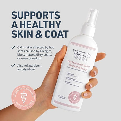 Veterinary Formula Clinical Care Hot Spot & Itch Relief Medicated Spray, 8oz – Easy to Use Spray for Dogs & Cats – Helps Alleviate Sensitive Skin, Scratching, and Licking of Coat (2 Pack)