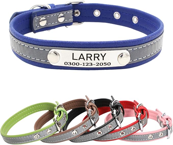 Yonsbox Personalized Reflective Dog & Cat Collar with Silent ID Tag, Custom Engraved Pet Name & Phone Number, Ultra Soft Microfiber, No-Jingle Safety Collar for Small Medium Large Dogs