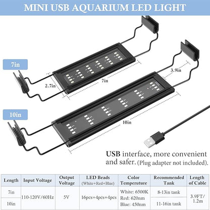 FEDOUR USB Mini Aquarium LED Light, Full Spectrum Aquarium Light with Extendable Brackets, Adjustable Aquarium Plant Light with External Controller, for Freshwater Tank (8-13in)