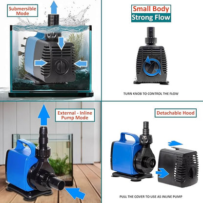 1190 GPH Submersible Pump(4500L/H,75W) Ultra Quiet Adjustable Amphibious Internal External Water Pump for Pond,Aquarium,Fish Tank,Fountain,Hydroponics,Statuary,Sump Pump - 6 Pcs