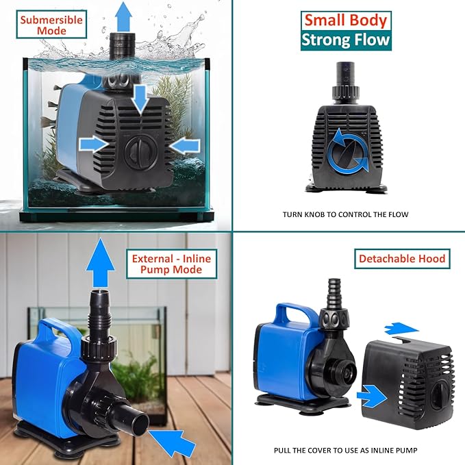1190 GPH Submersible Pump(4500L/H,75W) Ultra Quiet Adjustable Amphibious Internal External Water Pump for Pond,Aquarium,Fish Tank,Fountain,Hydroponics,Statuary,Sump Pump - 2 Pcs