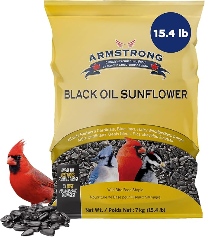 Armstrong Wild Bird Food Black Oil Sunflower Bird Seed, 15.4 Pounds - for Northern Cardinals, Blue Jays and Hairy Woodpeckers - Ideal for Outside Feeders