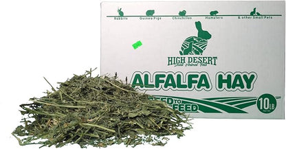 High Desert Alfalfa Hay, Protein Rich Soft Leaf Food for Young Growing Animals, Natural Rabbit Food and Guinea Pig Hay, Supports Digestive Health, Small Pet Supplies, Fresh Hand Packed 10 Lb Box