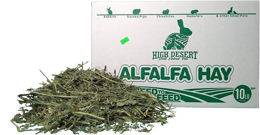 High Desert Alfalfa Hay, Protein Rich Soft Leaf Food for Young Growing Animals, Natural Rabbit Food and Guinea Pig Hay, Supports Digestive Health, Small Pet Supplies, Fresh Hand Packed 10 Lb Box