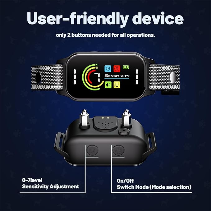 JEUJE Dog Bark Collar,Bark Collar for Large Medium Small Dogs,Anti Barking Training Collar with 7-Level Sensitivity + 5 Safety Modes Humane Training System