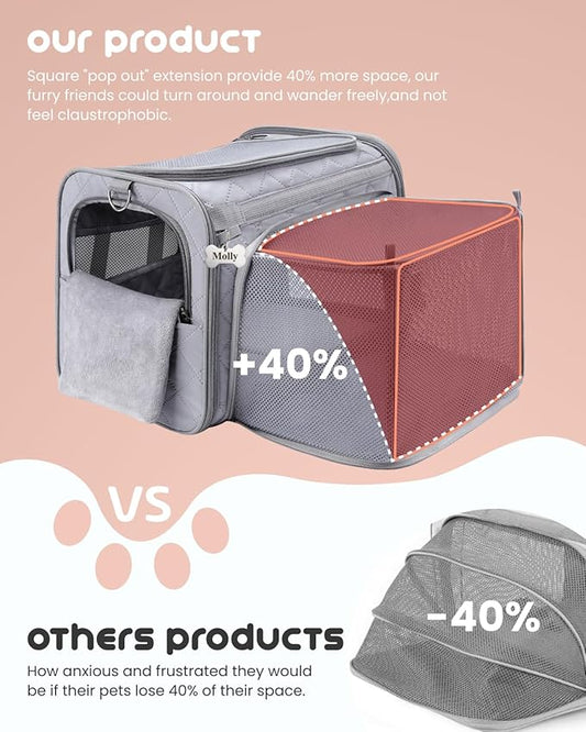 MIDOG Cat Carrier Soft for Small to Medium-Sized Cats,Up to 15 Lbs, TSA Airline Approved Soft Sided Pet Carrier,Collapsible Travel Cat Carry Bag(Grey)
