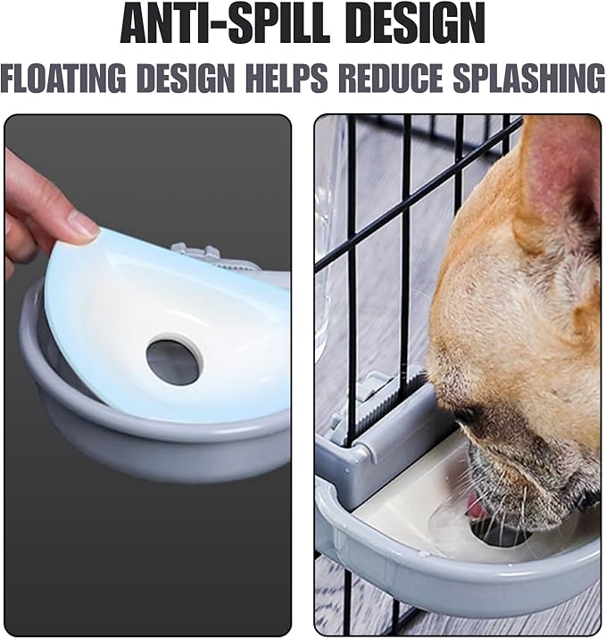 Automatic Pet Food Water Dispenser, Auto Gravity Pet Feeder Water Bottle Set for Crate, Feeding Station for Small Dog Cat Rabbit Guinea Pigs Chinchilla Ferret Hedgehog (Gray)