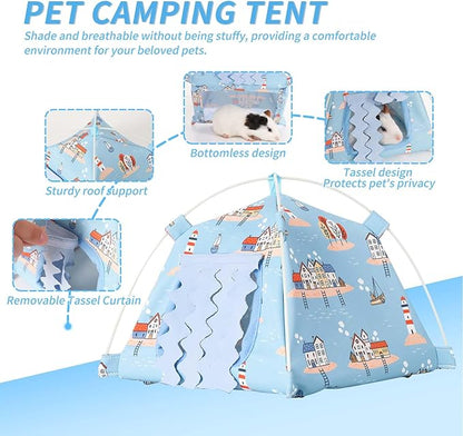 Hamster Mini Tent Hideout, No Bottom Lightweight & Easy to Clean, Rat Bed Without Installing Syrian Hamster Bed House, Suitable for Mouse, Fancy Rat, Chipmunk and Mini Guinea Pig (Blue)