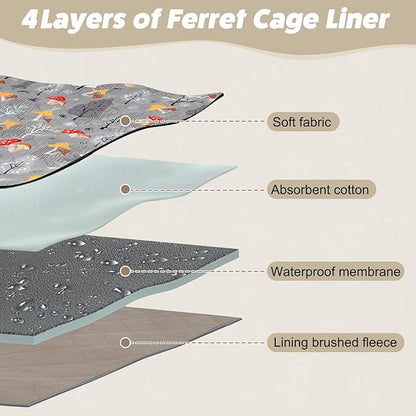 Bienbee Ferret Cage Liner Set for Ferret Nation & Critter Nation Cage, Waterproof Ferrets Cage Accessories for Small Animals Rats Chinchillas Hedgehogs Ferrets(Gray Mushroom,Bottom Pan Liner)