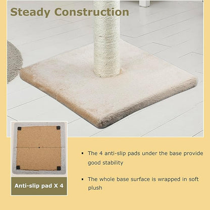 Dimaka 34" Height Tall Cat Scratching Post, Claw Scratcher with Sisal Rope and Covered with Soft Smooth Plush, Vertical Scratch [Full Strectch] (Light Brown, 34 inches for Large Cats)