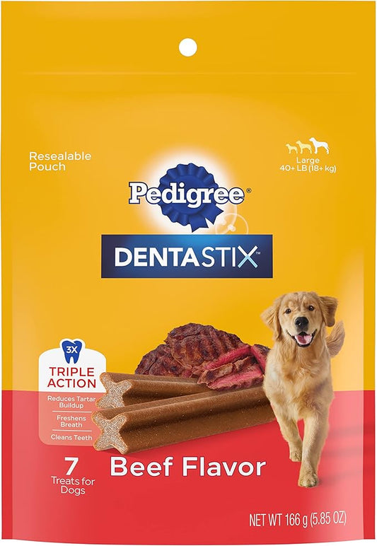 PEDIGREE DENTASTIX Large Dog Dental Treats Beef Flavor Dental Bones, 6.07 oz. Pack (7 Treats)