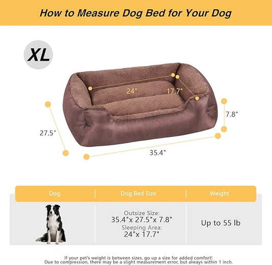 XL Dog Bed, Rectangle Soft Calming Pet Bed Large Washable Dog Couch, Warm Comfortable, Non-Slip Bottom, Brown
