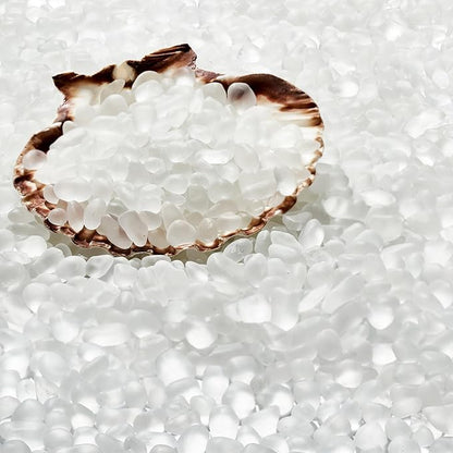 QEQEKAKA Sea Glass Stones for Crafts About 1LB (405g/14.28oz) White Glass Pebbles Gemstones Bulk for Aquarium Rocks Fish Tank Gravel Filler for Vases Centerpieces