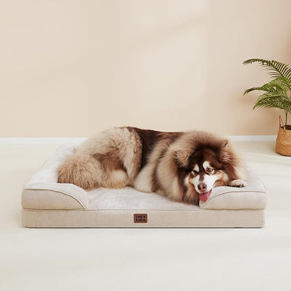 EHEYCIGA Orthopedic Dog Beds for Large Dogs, Waterproof Memory Foam Large Pet Bed with Sides, Non-Slip Bottom and Egg-Crate Foam Dog Couch Bed with Washable Removable Cover, Beige