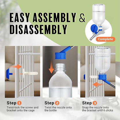 Choco Nose No-Drip Water Bottle Feeder for Guinea Pigs, Hamsters, Bunnies, Ferrets, & Small Pets, 10.2 fl.oz, 300ml - Easy to Install in Cages/Crates, US Patented Leakproof Nozzle 10mm, Blue (C128)