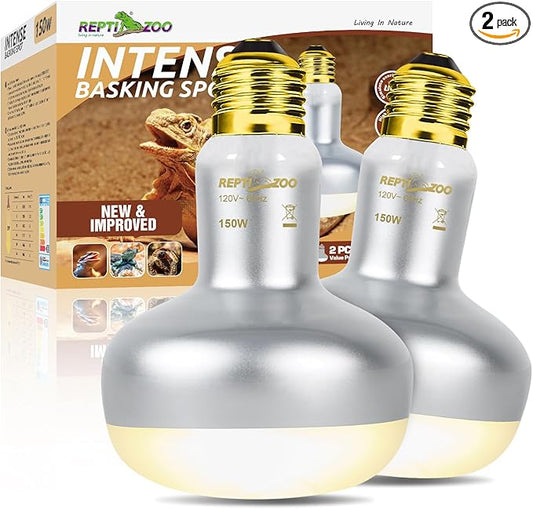 REPTI ZOO 2 Pack Heat Lamp 150W, Intense Basking Spot Simulated Natural Sunlight Heating Lamp Bulb, Heat Emitter UVA Heat Lamp Bulb for Reptile Chickens Pet Brooder