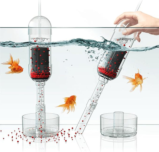 Aquarium Cleaner 2in1 - Medium (Water Depth 10.6–17.7 in) | Substrate Surface Debris Vacuum | Air-Lift Suction | Near-Zero Water Loss | Quiet 45–50 dB