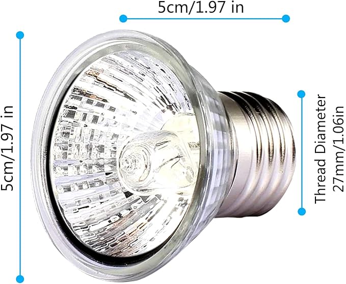 4 -Pack 50W UVA UVB Heat Lamp Bulbs for Reptiles, Heating Emitter Bulbs for Amphibian, Terrariums, Cages, for Tortoise, Snake, Frog, Lizard, Chameleon, Hermit Crab, Cockatoo. Halogen, Orange