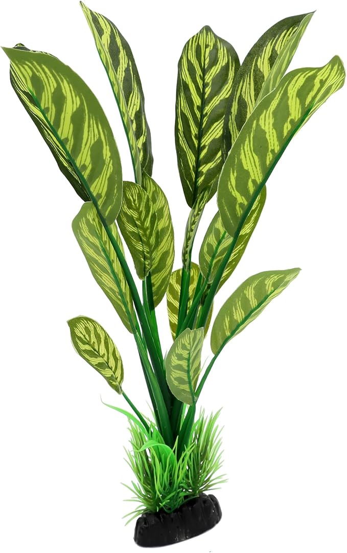 ALEGI Silk Aquarium Plants, 12 Inch Artificial Silk Plants Decorations for Fish Tank,Aquarium Décor Plastic Plants (Green with Stripes, 2 Pack)