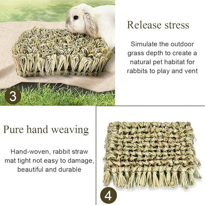 Hamiledyi Rabbit Grass Bed Bunny Natural Straw Woven Mat Guinea Pig Hay Mat Chew Mat for Rabbit Guinea Pig Chinchilla Squirrel Hedgehog(10.6x7.5x3.5inches)