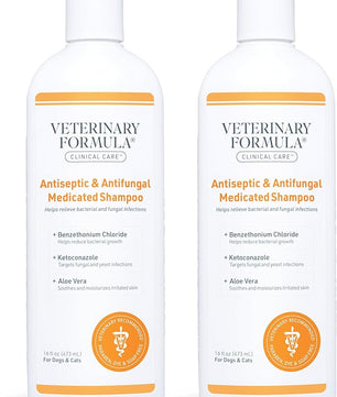 Veterinary Formula Clinical Care Antiseptic and Antifungal Medicated Shampoo for Dogs & Cats, 16 Fl Oz – Helps Alleviate Scaly, Greasy, red Skin – Paraben, Dye, Soap-Free (2 Pack)