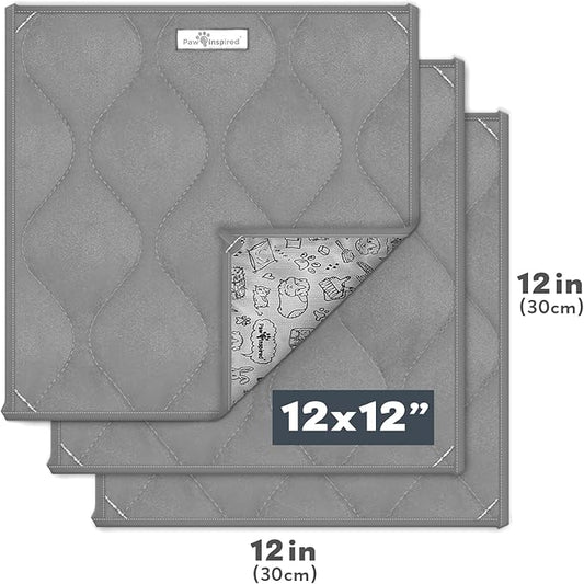 Paw Inspired Guinea Pig Cage Liner Pads | Washable Fleece Bedding, Waterproof Bottom | Super Absorbent Pee Pad or Pet Bed Mat for Guinea Pigs, Ferrets, Rabbits, Hamsters, Small Animals (12"x12", Gray)